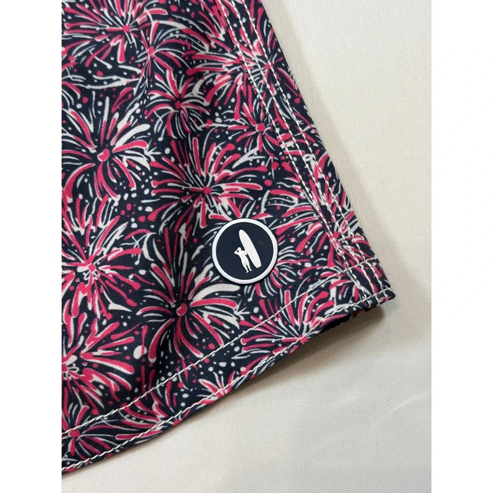 Johnnie-O Mens XXL Swim Trunks Navy Pink Fireworks Floral Board Shorts Liner